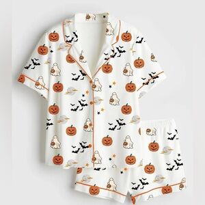 Kids Halloween Pajama Set - White and Orange
